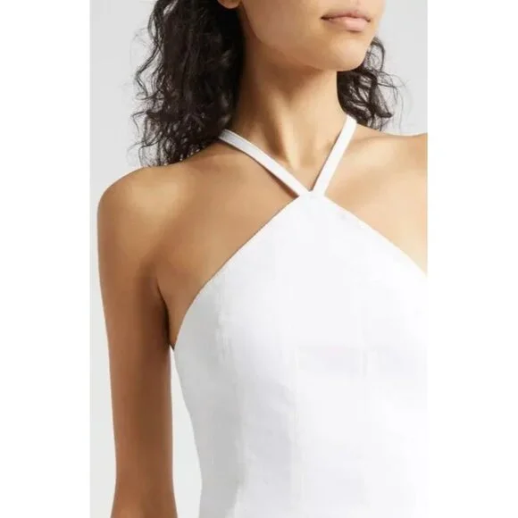 🆕 Cinq à Sept Hadley Halter Mini Dress Scalloped Hem White 14 - Picture 4 of 16